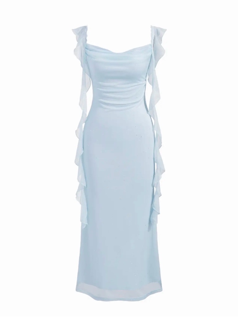Cider Light Blue Ruffle Strap Maxi Dress Size M